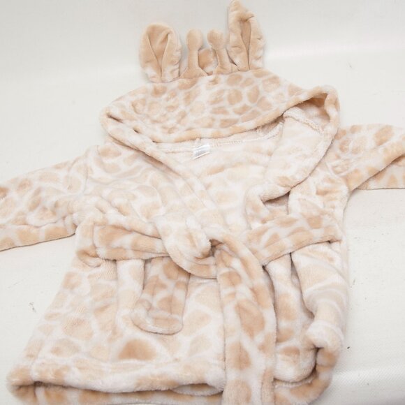 HB Baby Robe 0-9 Months Soft Polyester Giraffe Print Hooded Bathrobe beige white - Picture 1 of 5
